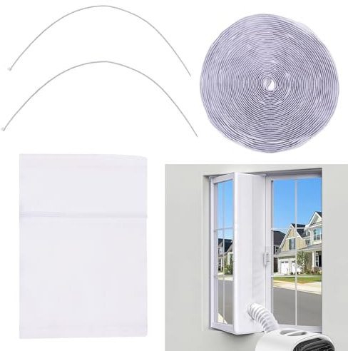 lasuroa Portable Air Conditioner Window Kit, 157 Inch Adjustable Window Seal AC Vent Kit with Zipper and Touch Fastener Air Conditioner Accessories for Portable AC Tumble Dryer