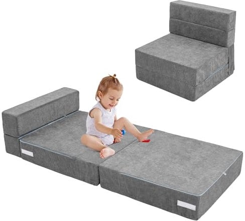 Meulbaty 15CM Extra Dicke Cord Spielsofa Kindersofa,Dreifach Klappbare Matratze,Futon,Leseecke Kinderzimmer,Klappbare Bodenbetten für Kinder(Grau)
