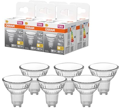 OSRAM LED-Spot Star PAR16 Reflektor, 2700 K warmweiß, 3,1 W, GU10, 120°, 350 lm, klar, für Spotbeleuchtung, Flächenlicht, 15.000h