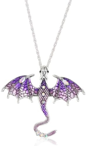 QYEHF Drachen Halskette für Männer, Punk Vintage-Stil, Herren Frau Halskette Drache mit Schwert Anhänger Geburtstag, Lehrer (Lila)