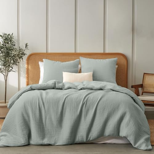 Dreamzie Bettwäsche 155x220cm - 1 Kissenbezug 80x80cm - Baumwolle Musselin | Blau Grau · 2-Teiliges Set · Atmungsaktiv & Weich · OEKO-TEX Zertifiziert · Reißverschluss