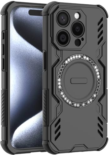 LVVFEI Hülle für iPhone 15 Pro Kompatibel mit MagSafe, Handyhülle mit Stoßdämpfendem Luftpolster und Belüftungsöffnung, Mesh-Design, Magnetisch, Schlank, Kratzfest - Schwarz