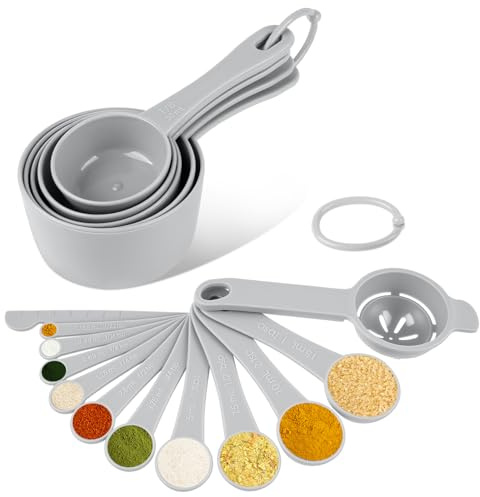 Pesutei 17 Pcs Cup Measurements Set and Measuring Spoons with Leveler | Plastic Measuring Cups for Baking