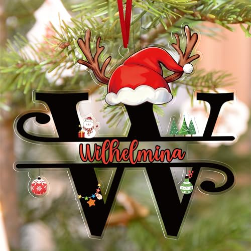 Personalisierter Weihnachtsbaum Anhänger mit Namen, Acryl Christbaumschmuck mit 26 Buchstaben, Frauen, Männer & Kinder