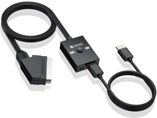 eSynic SCART auf HDMI Konverter Kabel SCART zu HDMI Adapter mit 4:3/16:9 Umschalter 1080P Video Audio Wandler für HDTV 1,5m Stecker Kabel Plug & Play Unterstützt PAL/NTSC für Wii/PS1/PS2/N64/Xbox