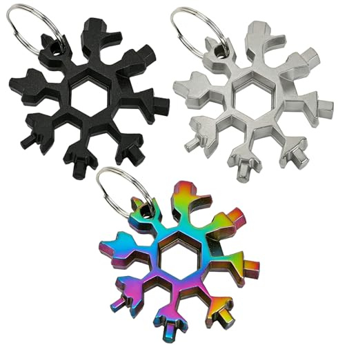 BLNC Lot de 3 Outils Multifonctions 18 en 1 en Forme de Flocon de Neige, Mini Porte-Clés Multi-Outils avec Tournevis, Clé et Décapsuleur, Cadeaux pour Bricoleurs