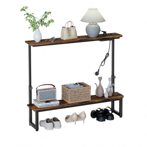 Yorbay Schmaler Konsolentisch mit 2 Ablagen: Retro Robust Beistelltisch