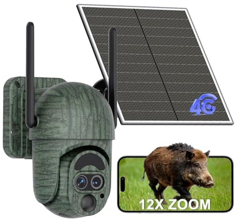 NUASI 4G LTE Wildkamera mit SIM Karte, 2K Solar Wildtierkamera mit Handyübertragung APP Farbnachtsicht 12X Hybrid-Zoom Dual-Lens PTZ 360 Bewegungsmelder 2-Wege-Audio IP66 Überwachungskamera Aussen