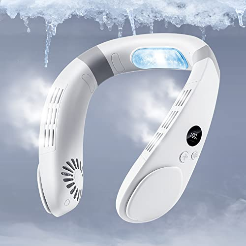HomePlus Ventilador de cuello de refrigeración, aire acondicionado de cuello 2 en 1, portátil, recargable, ventilador personal portátil, batería grande de 4400 mAh, diseño ergonómico, color blanco