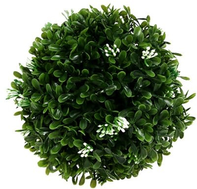 Floristik24 Buchsbaum-Kugel Deko-Kunstpflanze Ø15cm mit Blüten grün