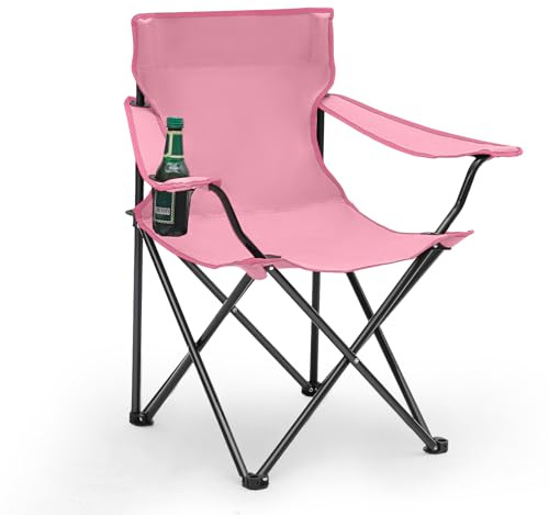 Sunula Leichter Klappstuhl Outdoor mit Getränkehalter & Tragetasche, Stabiler Anglersessel Klappbar, Praktischer Campingstuhl Ideal für Angeln Camping Picknick Rosa