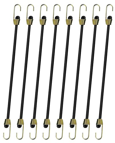 8 Pzs 25cm Tendeurs Elastiques avec Crochets, Mini Tendeurs Sandow en Caoutchouc, Petits Cordons Elastiques, pour Transport Camping Bagage Bâche Tente (Noir)