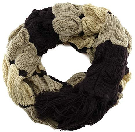 TigerTie Strickschal in braun beige dunkelbraun gemustert mit Fransen - Schalgröße 30 x 220 cm