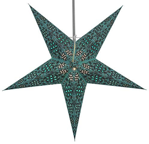 GURU SHOP Faltbarer Advents Leucht Papierstern, Weihnachtsstern 60 cm - Anubis Türkis, Papiersterne 60 cm