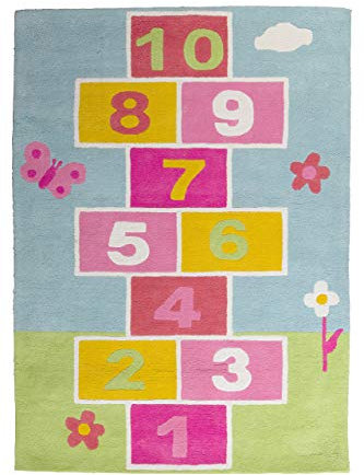 Premier Housewares Kinderzimmerteppich, Mehrfarbig, für Schlafzimmer, Jungen, für Schlafzimmer, Hopscotch, Kinderteppich, 100% Baumwolle, 3 x 100 x 140 cm