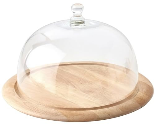 Continenta Plateau à Fromage en hévéa avec Cloche Verre Ø 33 x 19,5 cm