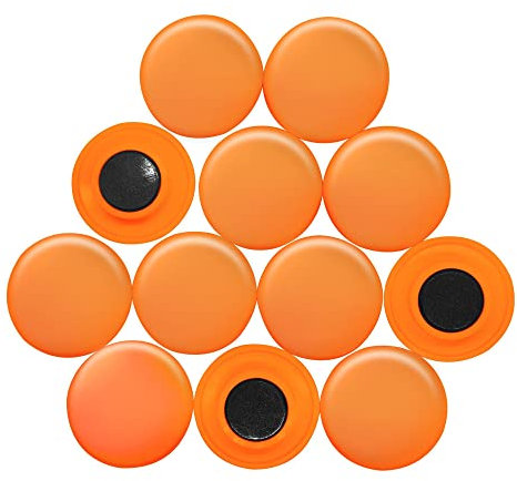 Large Orange Planning Office Magnets for Fridge, Whiteboard, Noticeboard, Filing Cabinet - 40mm dia x 8mm high - Pack of 12