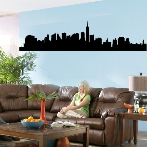 INDIGOS UG - Wandtattoo Wohnzimmer - Wandaufkleber Skyline New York 96x22 cm schwarz w506 - Aufkleber Kinderzimmer Schlafzimmer Küche Badezimmer Büro Dekoration