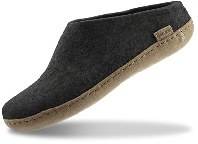 Glerups Hausschuhe Herren und Damen (Größe 49) | Komfortable Filzpantoffeln mit Weicher Sohle aus Leder | Praktische Pantoffeln Damen & Herren | Hausschuh Wolle | Comfortable Slippers Women & Men