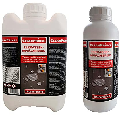 Cleanprince 5+ 1 Litre = 6 Terrasse D'Imperméabilisation Résistant à L'Eau à L'Huile Imprégnation Protection Anti-taches de Pierre Plâtre Plaques Imprégner Bois Grès Schistes Naturelle Granit Béton en