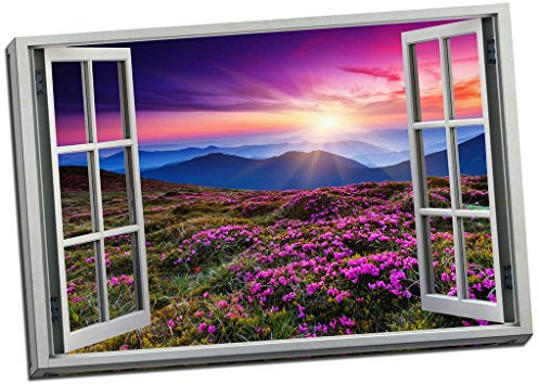 Pink Floral Sunset View 3D Fenster Effekt Leinwandbild Wand Art Großer 76,2 x 50,8 cm