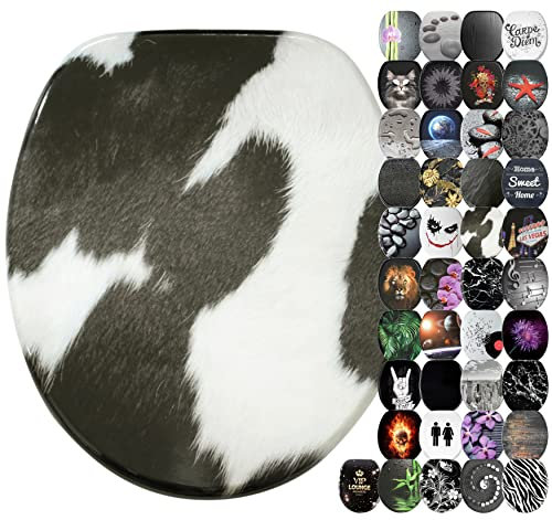 Sanilo Soft Close Toilet Seat, Wide Choice of Black Toilet Seats, Stable Hinges, Easy to Mount (Cow Spots)
