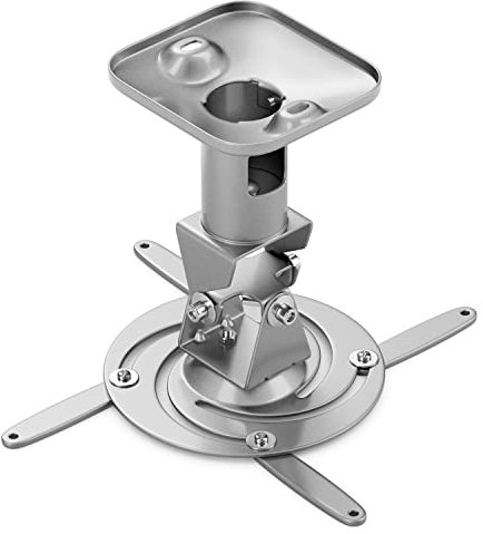 deleyCON Universal Beamer Projektor Deckenhalterung +-25° Neigbar - 360° Schwenkbar - bis 15Kg - Deckenabstand 215mm - Kabelführung - Silber