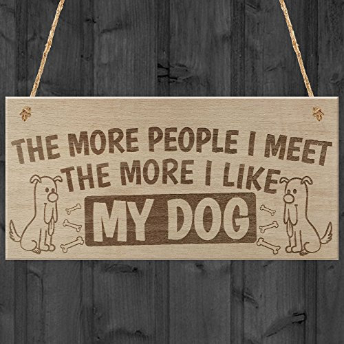RED OCEAN More People More I Like My Dog Funny Sign Garden Gift Hanging Plaque Pet Gate Home Kennel Wood Sign