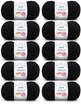 Gründl Wolle Shetland - Dicke Wolle zum Häkeln und Stricken - Winterwolle - Weich und wärmend - 80% Polyacryl, 20% Wolle - 10 Knäuel 100 g / 170 m - Nadelstärke 7-8 - Schwarz