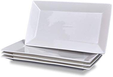 Klikel Entrada - 4 platos clásicos blancos para servir, rectangulares grandes