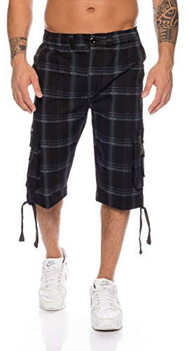 Kendindza Bermuda da uomo con elastico in vita e tasche cargo in 100% cotone, Nero | 302, XXXXXXL