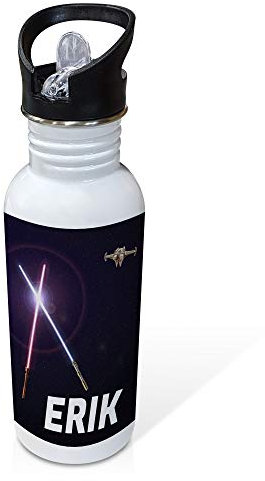 LolaPix Botella personalizada. Regalos personalizados para fans. Botella acero inoxidable. Libre BPA. Capacidad 600ml. Botella Straw Stop. STAR WARS