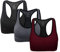 ANGOOL Sport BH Damen Stark Halt Push Up Ohne Bügel Gepolstert Sport Bustier Seamless Sport BH Racerback Sports Bras Fuer Yoga Fitness Joggen Training, Schwarz+Grau+Weinrot, XL