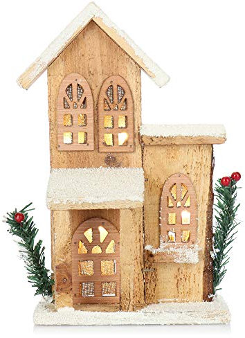 com-four® Weihnachtsdekoration zum Hinstellen mit LED Licht - Holzdekoration beleuchtetes Haus - Tischdekoration [Auswahl variiert!] (01 Stück - Auswahl variiert)