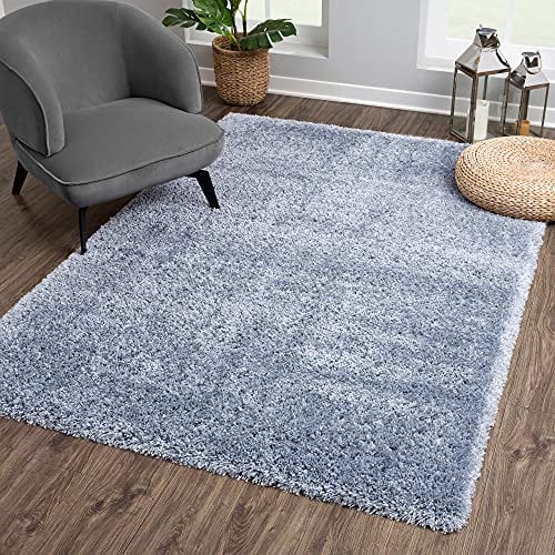 SANAT Porto Shaggy Wohnzimmer Teppich - Hochflor Zottel-Teppiche für Wohnzimmer, Schlafzimmer, Küche, Flure, Kinderzimmer - Leicht Zu Reinigen, Superweich, Modern Teppich Blau 80 x 150 cm