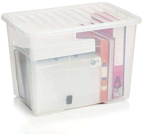 TENLITE 80L Litre Clear Container Plastic Storage Box With Lids Home Office Stackable Nestable Made in U.K