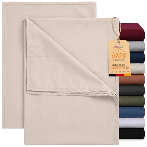 EllaTex 2er Pack Renforcé Bettlaken 160x200 ohne Gummizug – 2 Baumwoll Betttücher, pflegeleicht & hautfreundlich, Farbe: Creme
