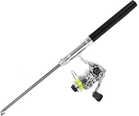 Voluxe Mini-Stift-Form-Angel- und Rollen-Kombinationen, Taschen-Angelrute mit Rollenrad Ultraleicht für das Meeresangeln für das Flussangeln für das Felsangeln(Schwarz)