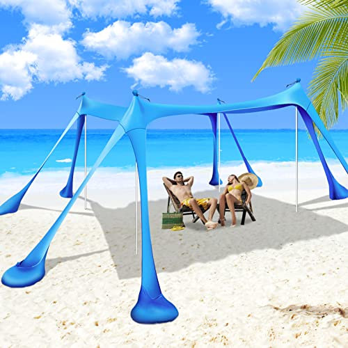 Wabolay Strandzelt, Pop-Up-Sonnenschutz, 3x3 m, tragbar, Familien-Strand-Sonnenschutz, LSF 50+, mit 4 Aluminiumstangen/Bodenklammern/Sandschaufel und Tragetasche, Hinterhof, Picknick