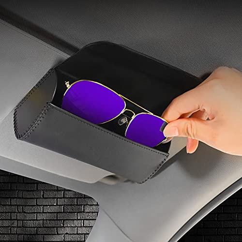 TSLBW Car Glasses Case Glasses Holders Car Sun Visor Leather Sunglasses Case Holder Clip Sunglasses Holder for Car Sun Visor with Cleaning Cloths for Most Car Models Interior Accessories (Black)