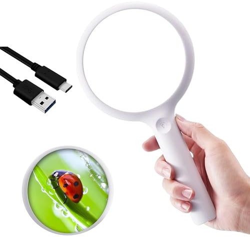 DXIA Lupe mit 20 LED Licht, 110 mm Extra Große Handlupe, 30 Fach Vergrößerung Verzerrungsfreier Lupe, Touch Switch Handlupen mit 3 Modi, Glass Vergrößerungsglas für Juwelier, Bücher, Kinder