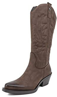 QUEEN HELENA Camperos Stivali Donna Texani con Tacco Western Stivaletti a Punta Cowboy X28-110 (Marrone, Taglia unica, Sistema Taglie Calzature EU, Adulto, Donna, Numero, Media, 40)