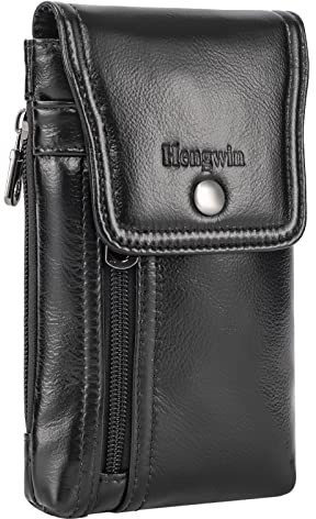 Hengwin Handy-Holster aus echtem Leder, Gürteltasche passend für iPhone 17 Pro 16e 15 Pro 14 Pro 13 Pro 12 Pro Samsung Galaxy S25 S24 S23 S22 Gürtelhalter Handyhülle mit Gürtelclip (schwarz)