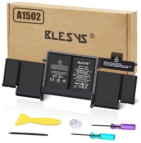 BLESYS A1502 Akku A1582 Laptop Ersatzakku für MacBook Pro Retina 13 Zoll A1502 (Ende 2013, Mitte 2014 und Anfang 2015) Passend für A1493 [Li-Polymer Battery 11.36V 6600mAh]