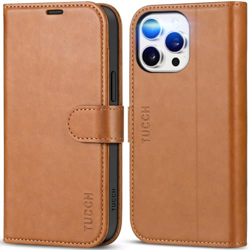 TUCCH Wallet Case for iPhone 15 Pro Max (6.7) 2023, Magnetic PU Leather Folio Foldable Cover with[RFID Blocking][Card Slots][Kickstand][Shockproof TPU] Compatible with iPhone 15 Pro Max, Light Brown