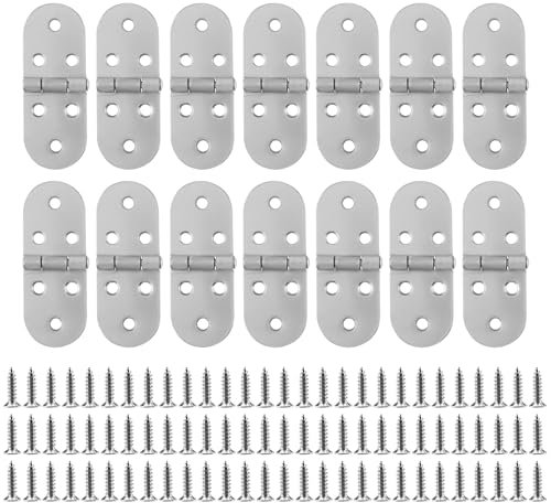 PUCSIQ 14 Stück Flip Scharniere,180 Grad Edelstahl Scharniere Klappbar, kleines Klappscharnier mit 84 Schrauben Beschlag Möbelscharnier für Schränke Tisch Klapptisch Abgerundet