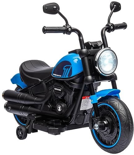 HOMCOM Kindermotorrad Kinder Elektro-Motorrad Elektrofahrzeug Kinderfahrzeug mit 2 abnehmbaren Stützrädern, 3 km/h, für 1,5-3 Jahre Kinder Blau 76 x 42 x 57 cm