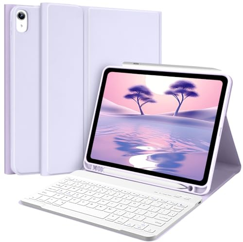 TQQ Keyboard Case for iPad Air 11-inch (M3 2025 / M2 2024) & Air 4th/5th Gen, Magnetic Wireless Detachable Keyboard, Stand Folio Cover with Pencil Holder, Thin & Light (Purple)
