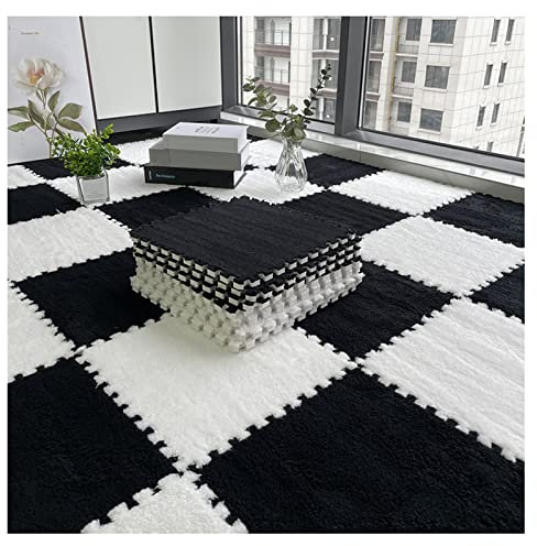 Schaumstoff-Boden-Puzzle-Spielmatte, 30 X 30 cm Große Ineinandergreifende Teppichfliesen, Quadratische Teppiche Für Schlafzimmer, Spielzimmer, 36 Stück(Color:Schwarz+Weiß)