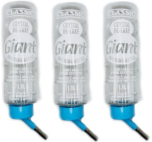 3 PACK CLASSIC GIANT DRINKING BOTTLE BLUE SMALL ANIMAL RABBIT GUINEA PIG 1.1LTR